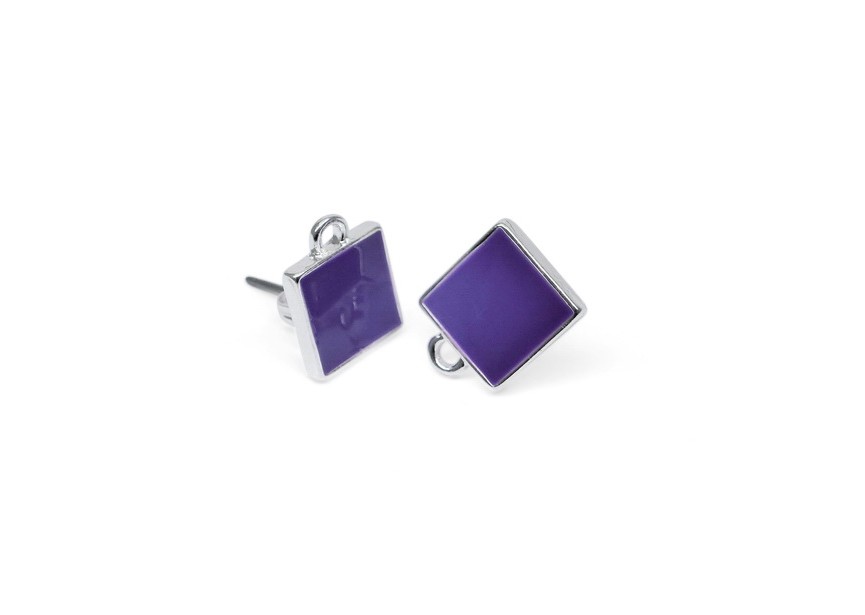 Ear stud lacker square 13x10mm purple/silver