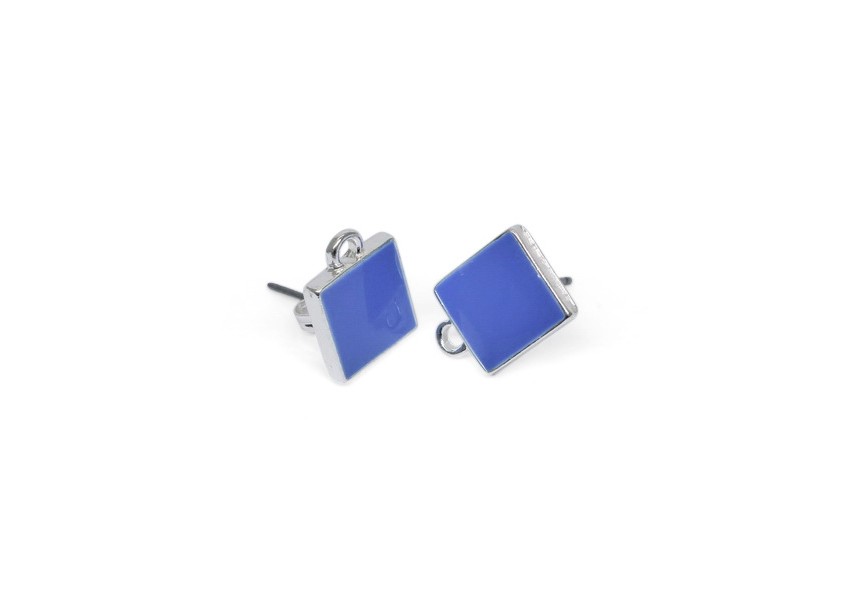 Ear stud lacker square 13x10mm blue/silver