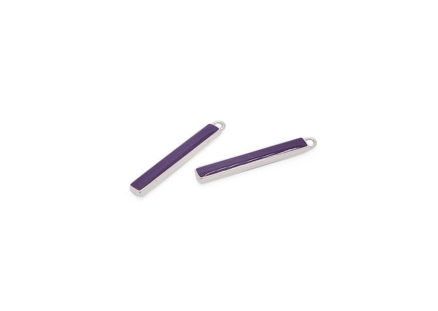 Pendant lacker rectangle 33x4mm purple/silver