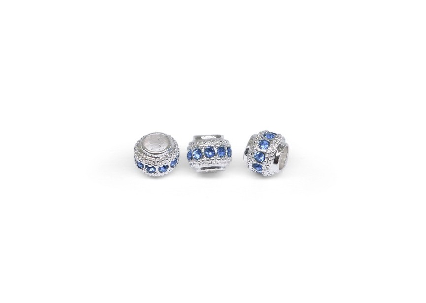 Bead metal + rhinestone blue 6x7mm silver