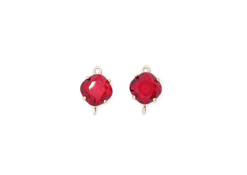 Connector faceted glas 16x11mm red / gold