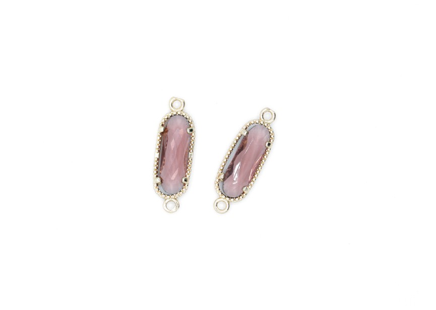 Connector faceted glas 21xmm dark pink /gold