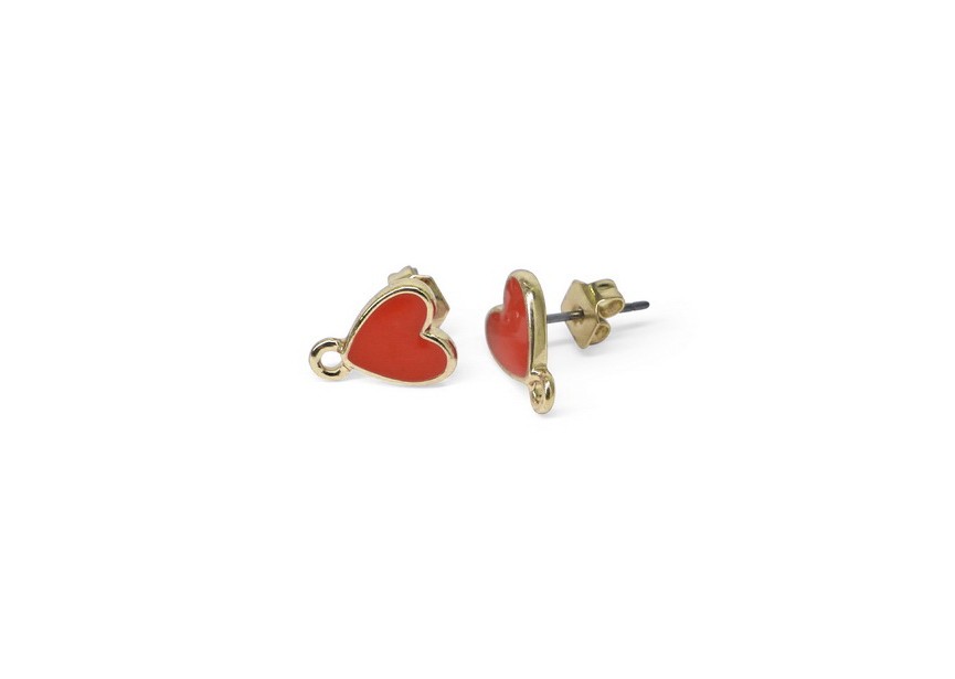 Ear stud lacker heart 11x8.5mm red