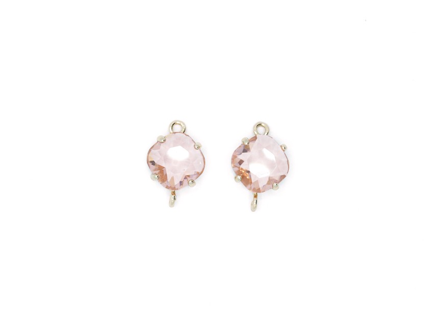 Connector faceted glas 16x11mm salmon pink/ gold