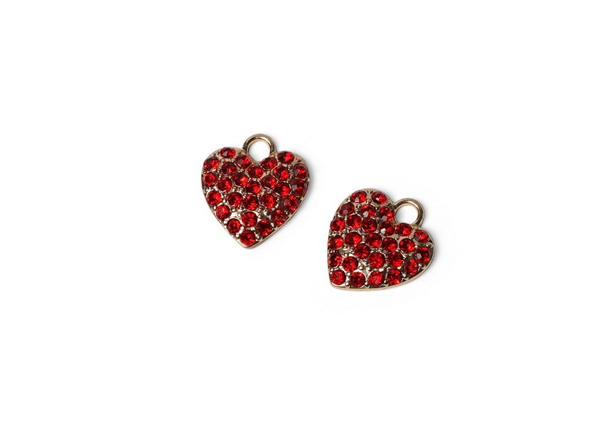 Pendant heart + strass bright red 17x15 Gold