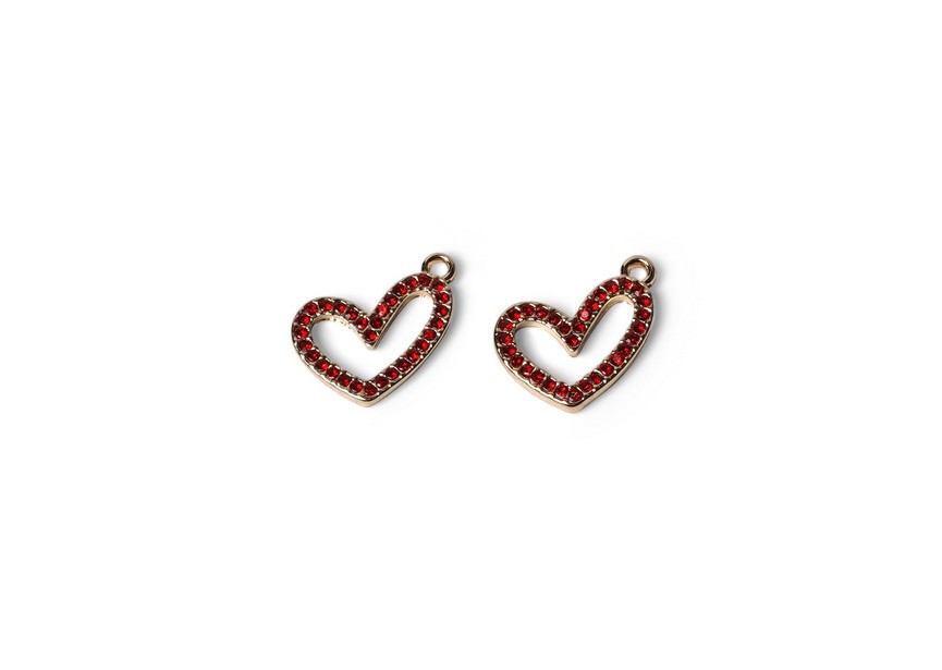 Pendant heart + strass bright red 15x11mm Gold