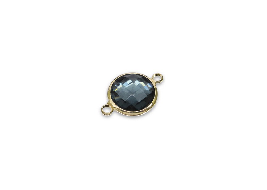 Connector faceted glass 22x15 mm grey gold