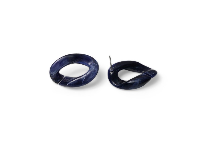 Ear stud acrylic chain link 29x20mm mix blue