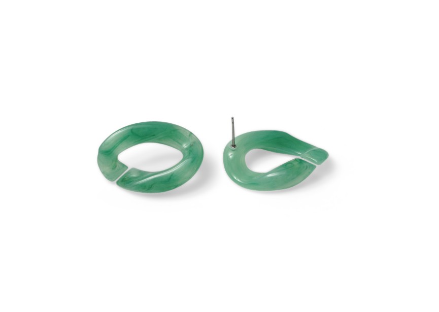 Ear stud acrylic chain link 29x20mm green mix