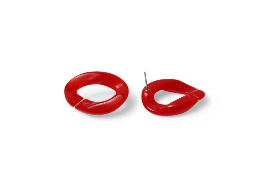 Clou d´oreille acrylique maillon de chaîne 29x20mm rouge