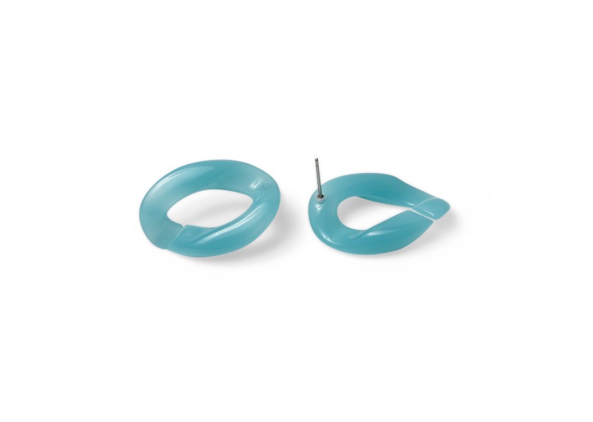 Ear stud acrylic chain link 29x20mm lagoon blue