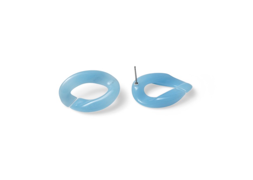 Ear stud acrylic chain link 29x20mm milky bleu mix