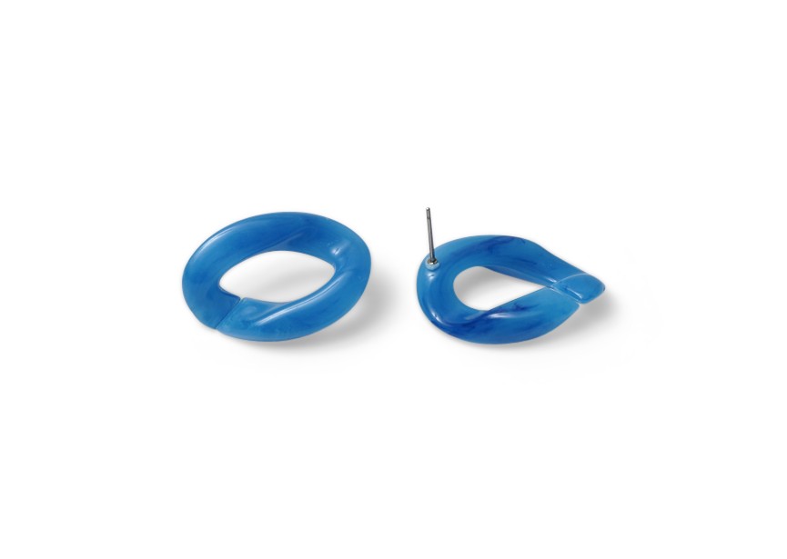 Ear stud acrylic chain link 29x20mm bright bleu mix