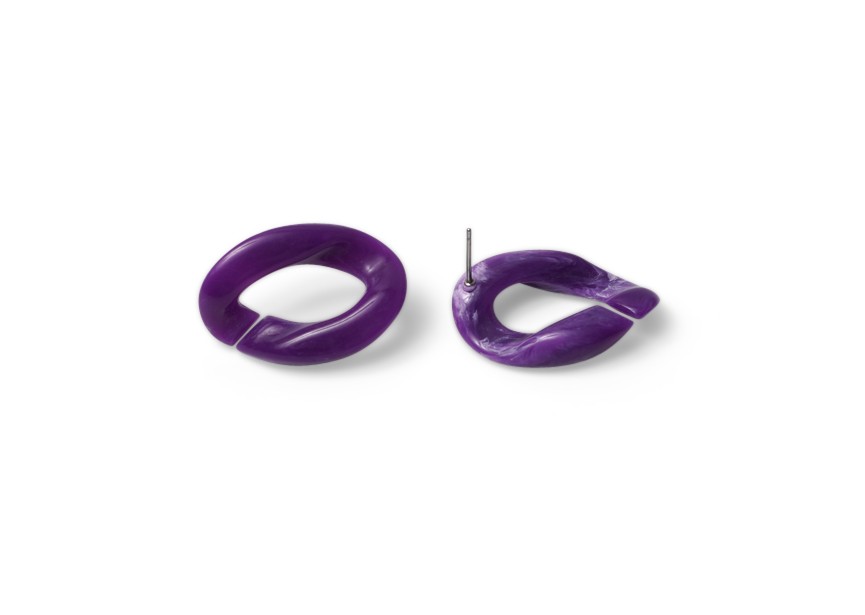 Ear stud acrylic chain link 29x20mm marble purple