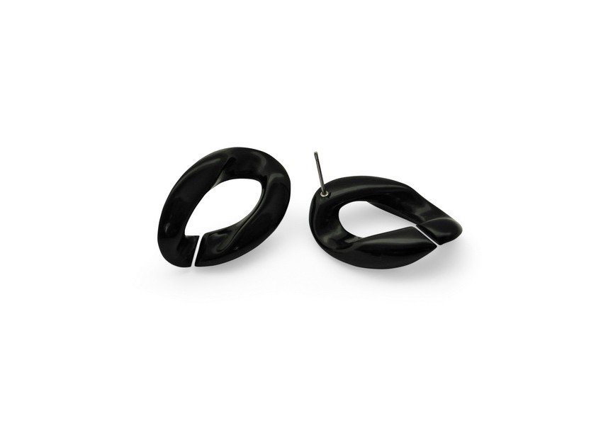 Ear stud acrylic chain link 29x20mm black