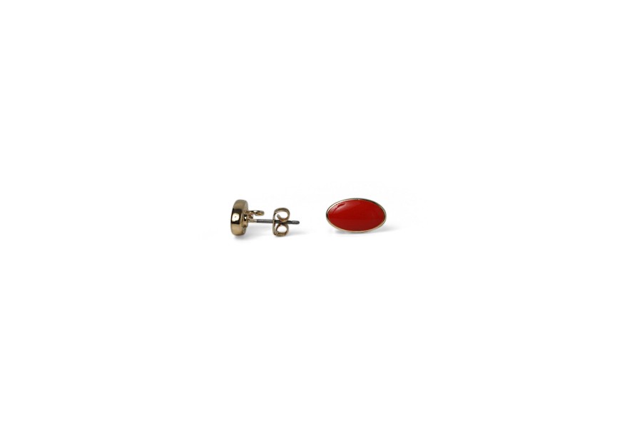 Clou doreille émaille ovale 12x7mm rouge/or
