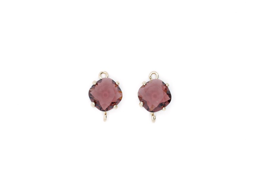 Connector faceted glas 16x11mm dark pink/ gold