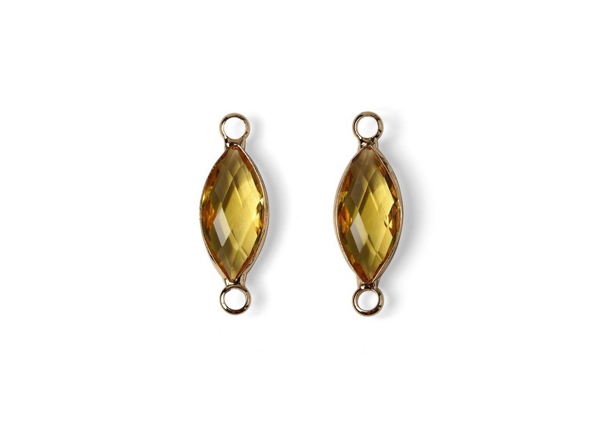 Link glass faceted ellipse 16x8/22mm Gold/Dyellow