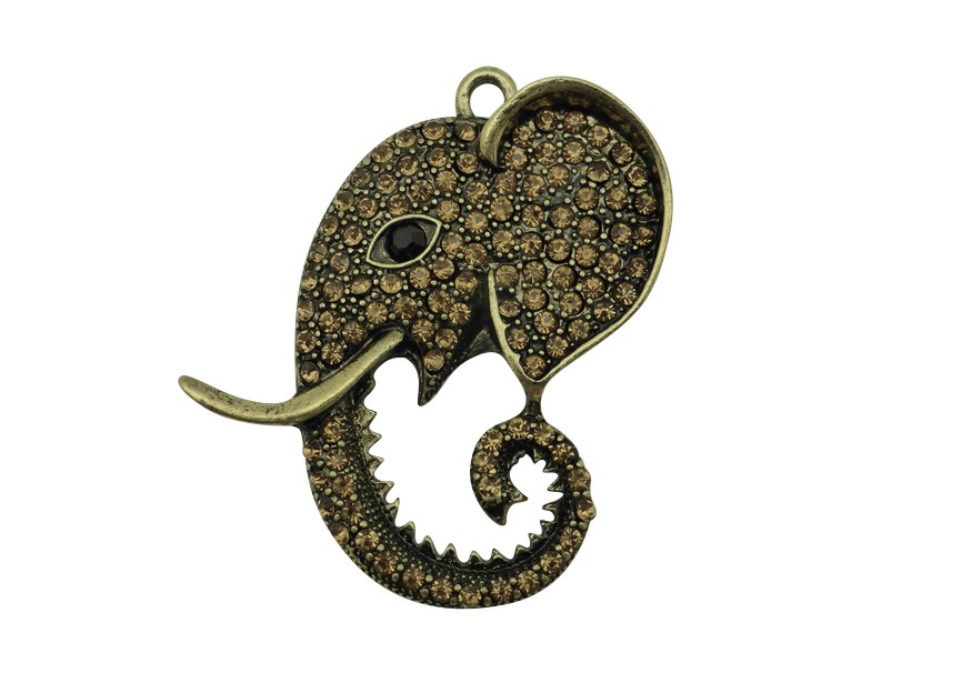 hanger olifant met strass 53x45mm oud goud