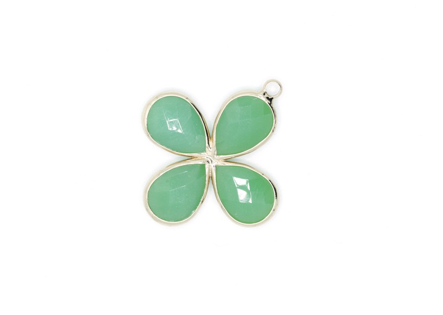 Pendant glass faceted flower 34x30 green semi trsp/Gold