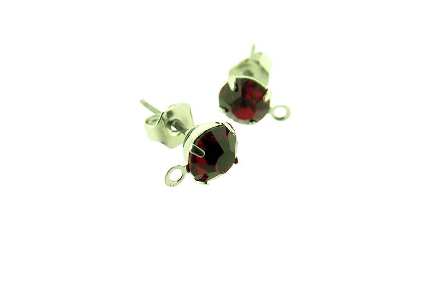 Boucle d´oreille 6mm rhodium+strass Siam rouge 20pc