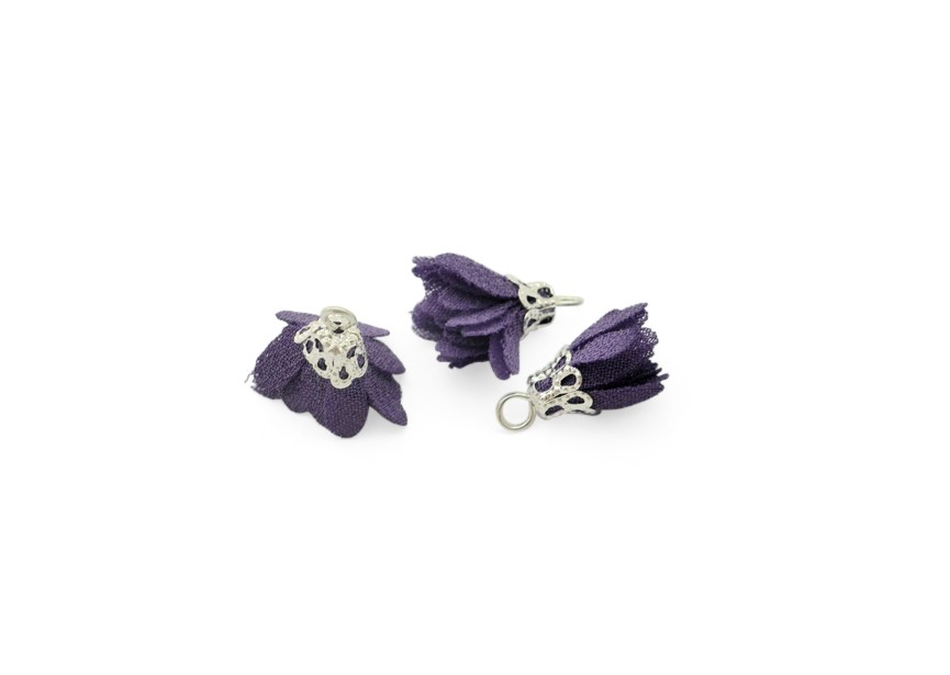 Hanger floche bloem 17mm violet / zilver