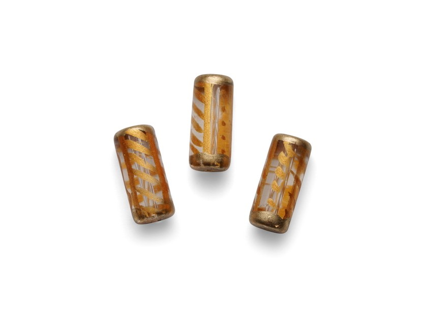 Handpainted glasbeads tube18x8mm transp+gold