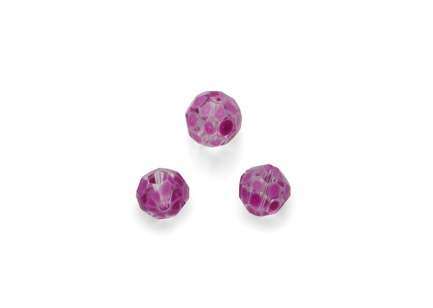 Handpainted glasbeads round/facet 10mm transp+ pink